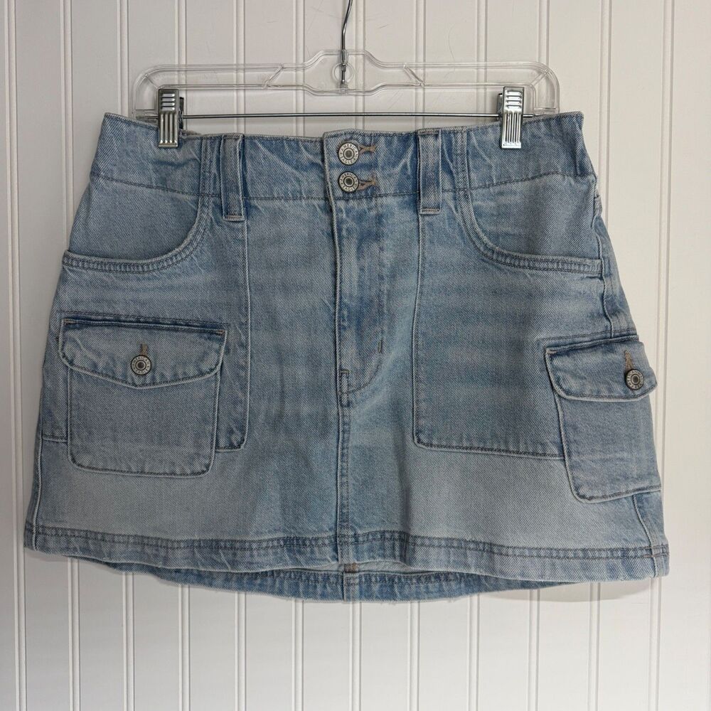 American Eagle Womens Blue Denim Low Rise A-line Mini Skirt Size 12 31"